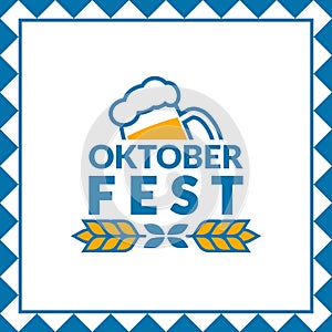 Oktoberfest banner or poster with beer mug. German festival logo, sign, label or badge. October fest square background for flyer.
